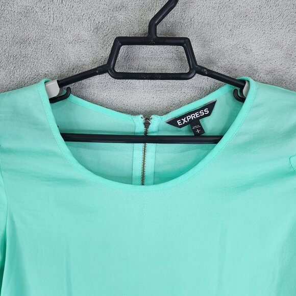 Women's Express Mint Green Blouse Top 3/4 Sleeve Round Neck zip back S - Picture 4 of 10
